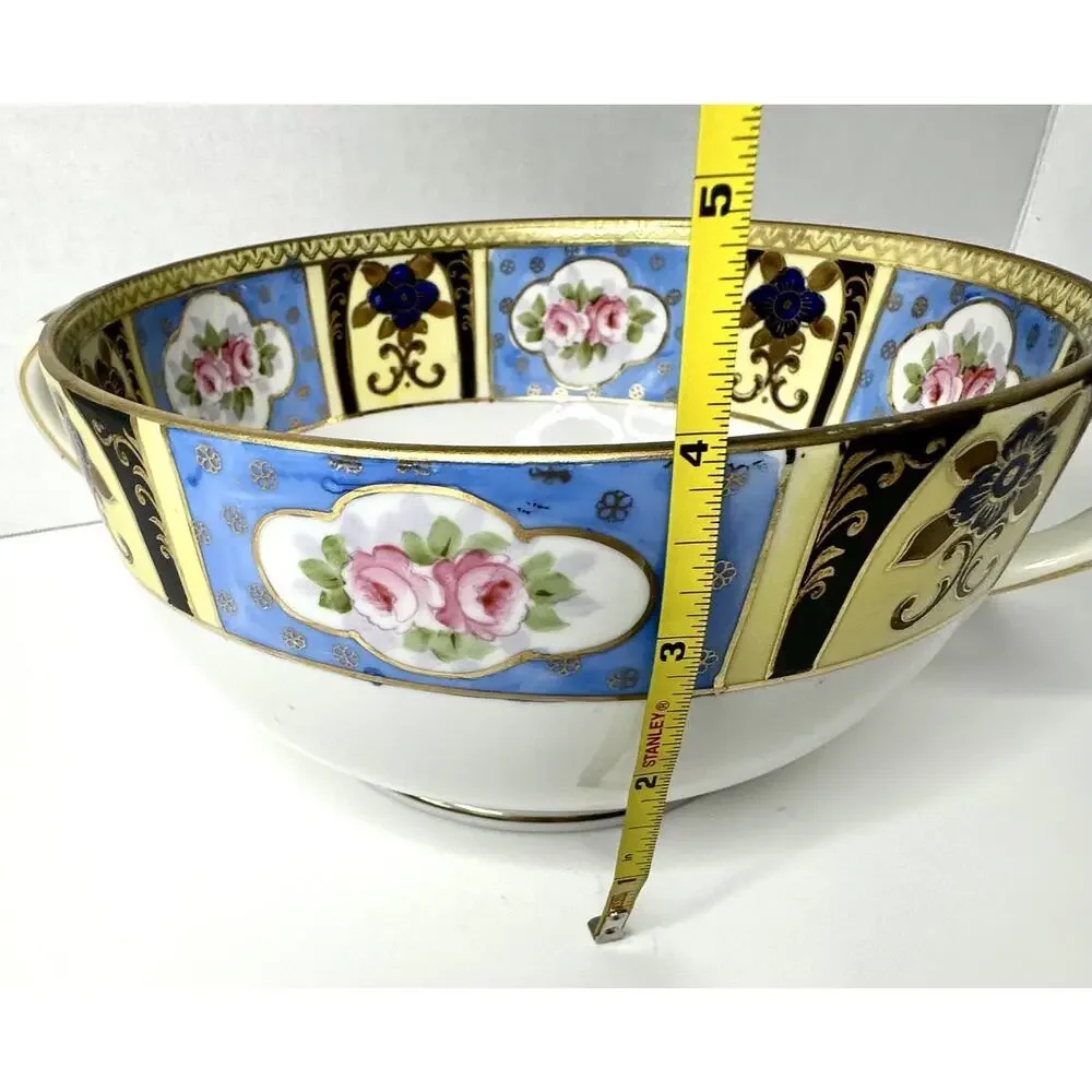 Antique Noritake Double Handled Cream Soup Bowl M Wreath Pink Rose 1921-1930